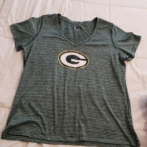 Green Bay Packers Shirt Womens NFL Team Apparel V Neck Green Stripes Sz 2XL